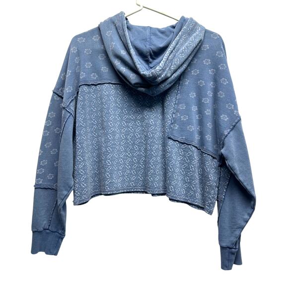 Lucky Brand Size XS OVERSIZED Washed Blue Hoodie Floral Distressed Sweatshirt - Picture 7 of 10